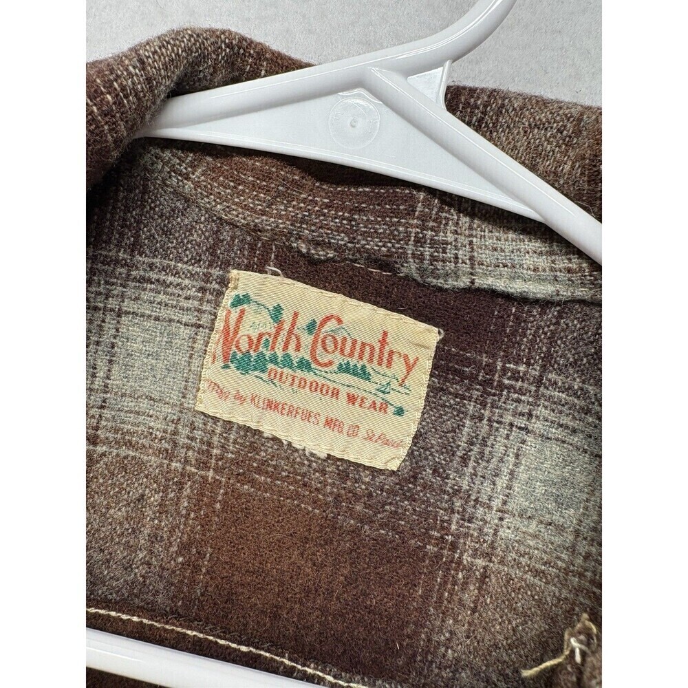 Vintage KLINKERFUES North Country Brown Plaid Flannel Wool Shirt Size M *flaw - Picture 4 of 6